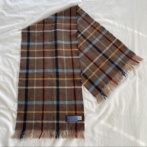 Vintage Pendleton Brown Blue Wool Plaid Scarf